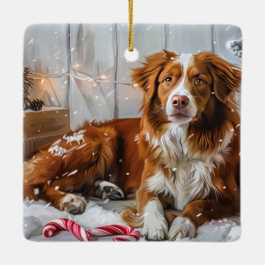 Nova Scotia Duck Toller Dog Weihnachtsfest Keramikornament (Rückseite)