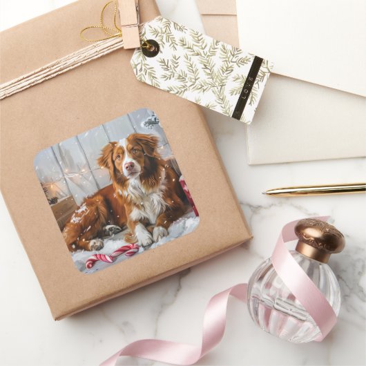 Nova Scotia Duck Toller Dog Weihnachtsfest Quadratischer Aufkleber (Schenken)