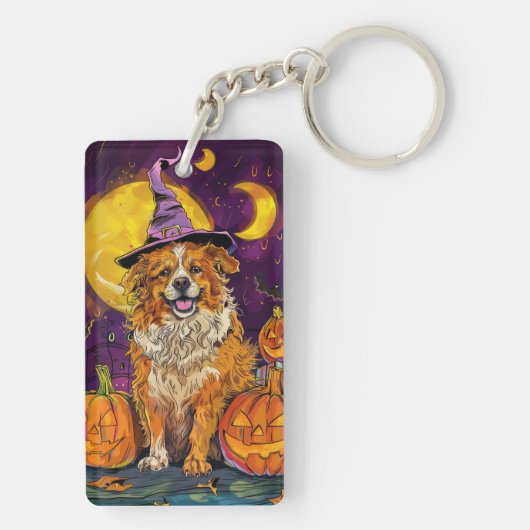 Nova Scotia Duck Toller Halloween HexenkPumpkin Schlüsselanhänger (Rückseite)