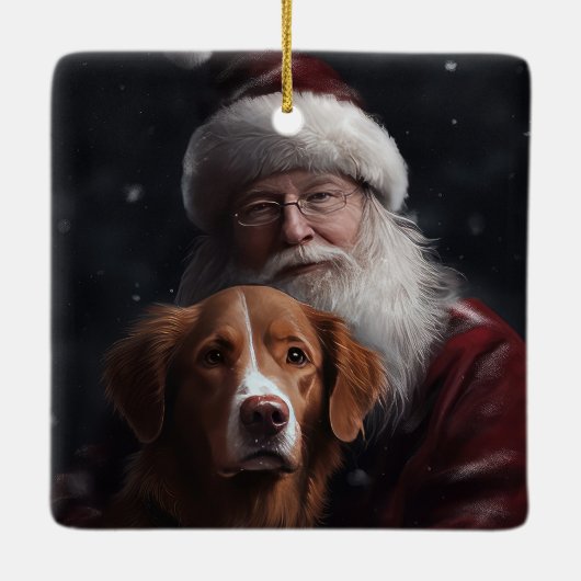 Nova Scotia Duck Toller mit dem Weihnachtsmann fei Keramikornament (Rückseite)