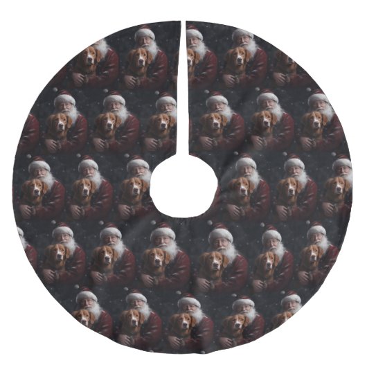 Nova Scotia Duck Toller mit dem Weihnachtsmann fei Polyester Weihnachtsbaumdecke (Vorderseite)