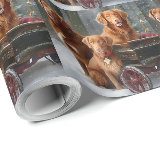 Nova Scotia Duck Toller Retriever Snowy Sleigh Geschenkpapier (Rolleneckpunkt)