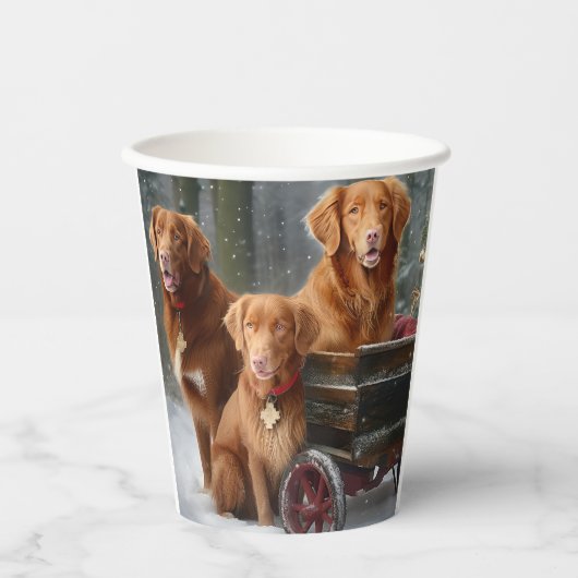 Nova Scotia Duck Toller Retriever Snowy Sleigh Pappbecher (Vorderseite)
