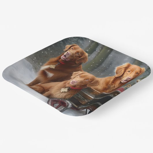 Nova Scotia Duck Toller Retriever Snowy Sleigh Pappteller (Gewinkelt)