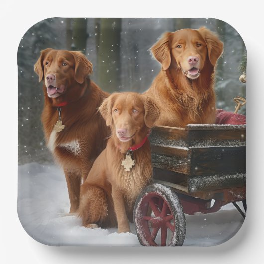 Nova Scotia Duck Toller Retriever Snowy Sleigh Pappteller (Vorderseite)