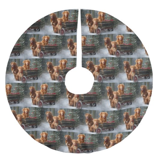 Nova Scotia Duck Toller Retriever Snowy Sleigh Polyester Weihnachtsbaumdecke (Vorderseite)