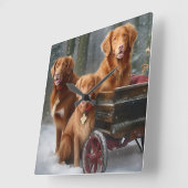 Nova Scotia Duck Toller Retriever Snowy Sleigh Quadratische Wanduhr (Winkel)