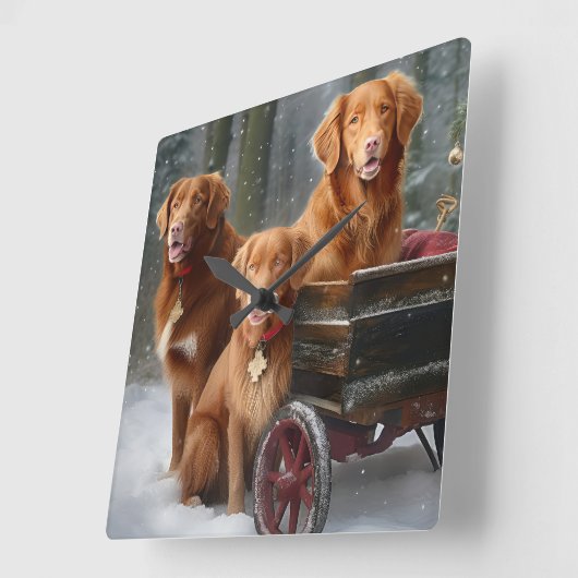 Nova Scotia Duck Toller Retriever Snowy Sleigh Quadratische Wanduhr (Winkel)