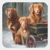 Nova Scotia Duck Toller Retriever Snowy Sleigh Quadratischer Aufkleber (Vorderseite)