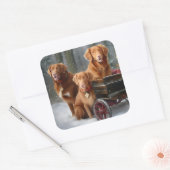 Nova Scotia Duck Toller Retriever Snowy Sleigh Quadratischer Aufkleber (Umschlag)