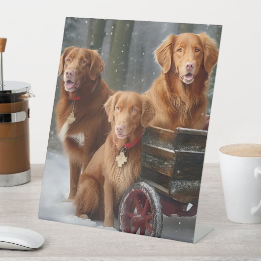 Nova Scotia Duck Toller Retriever Snowy Sleigh Sockelschild (In Situ)