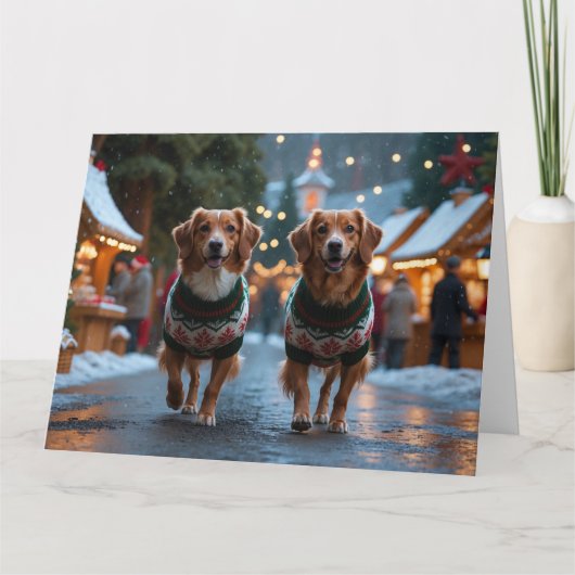 Nova Scotia Duck Toller Weihnachtsschneeurlaub Karte (Vorderseite)