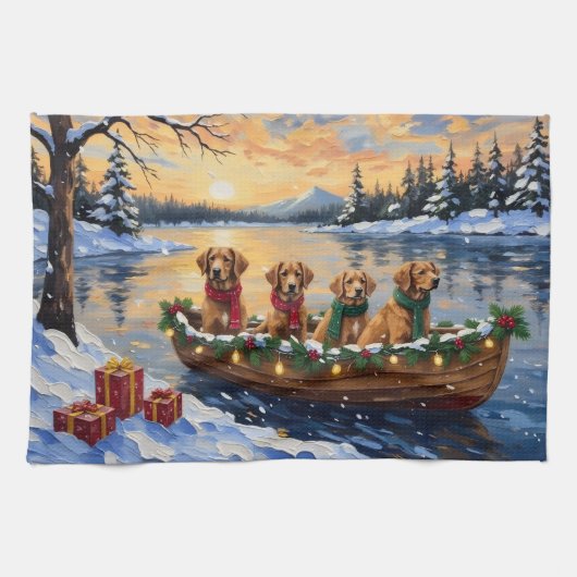 Nova Scotia Duck Tolling Retriever Christmas Boat Geschirrtuch (Horizontal)