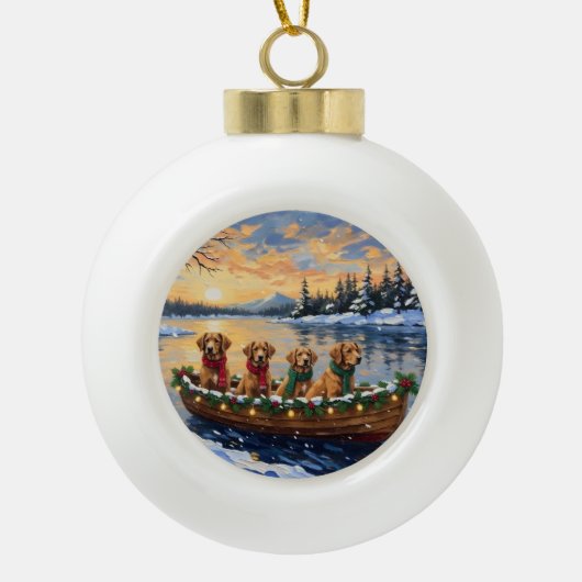 Nova Scotia Duck Tolling Retriever Christmas Boat Keramik Kugel-Ornament (Vorderseite)