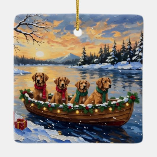 Nova Scotia Duck Tolling Retriever Christmas Boat  Keramikornament (Rückseite)