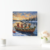 Nova Scotia Duck Tolling Retriever Christmas Boat  Quadratische Wanduhr (Zuhause)