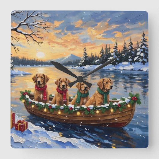 Nova Scotia Duck Tolling Retriever Christmas Boat  Quadratische Wanduhr (Vorderseite)