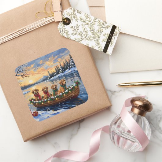 Nova Scotia Duck Tolling Retriever Christmas Boat Quadratischer Aufkleber (Schenken)