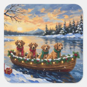 Nova Scotia Duck Tolling Retriever Christmas Boat Quadratischer Aufkleber (Vorderseite)