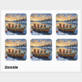 Nova Scotia Duck Tolling Retriever Christmas Boat Quadratischer Aufkleber (Blatt)