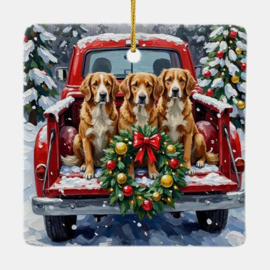 Nova Scotia Duck Tolling Retriever Christmas Red Keramikornament (Rückseite)