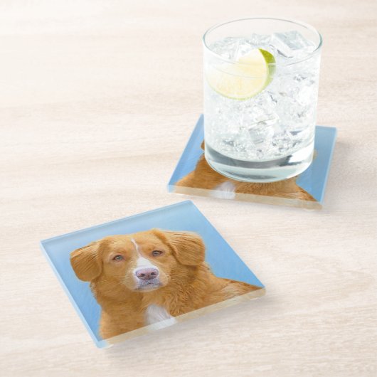 Nova Scotia Duck Tolling Retriever Dog Painting Glasuntersetzer (Schrägansicht)
