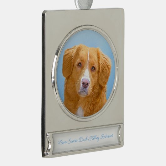 Nova Scotia Duck Tolling Retriever Dog Painting Go Banner-Ornament Silber (Rechts)
