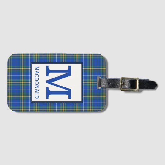 Nova Scotia Tartan Bright Blue Kariert Monogram Gepäckanhänger (Vorderseite (Horizontal))