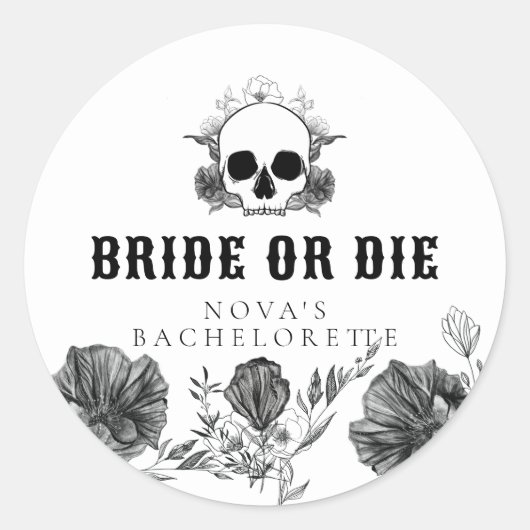 NOVA Skull Bride oder stirb bis zum Tod Junggesell Runder Aufkleber (Vorderseite)
