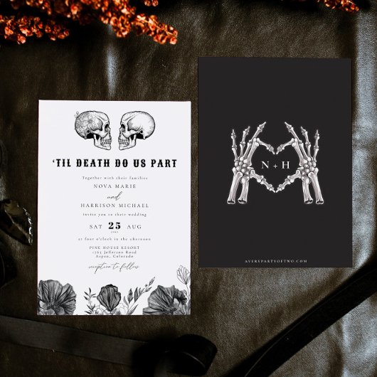 NOVA Til Death Gothic Skull Black Floral Wedding I Einladung