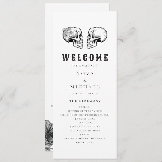 NOVA Til Death Gothic Skull Wedding Program Card Einladung (Vorne/Hinten)