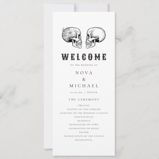 NOVA Til Death Gothic Skull Wedding Program Card Einladung (Vorderseite)
