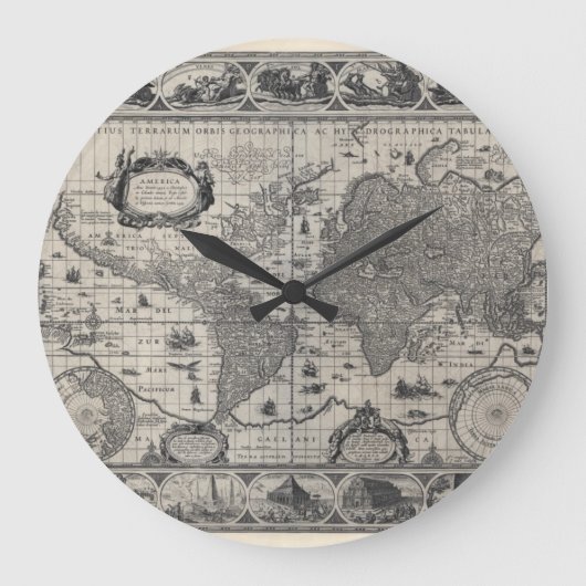 Nova totius terrarum, 1606 Antique World Map Große Wanduhr (Vorderseite)
