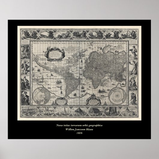 Nova totius terrarum, 1606 Antique World Map Poster (Vorne)