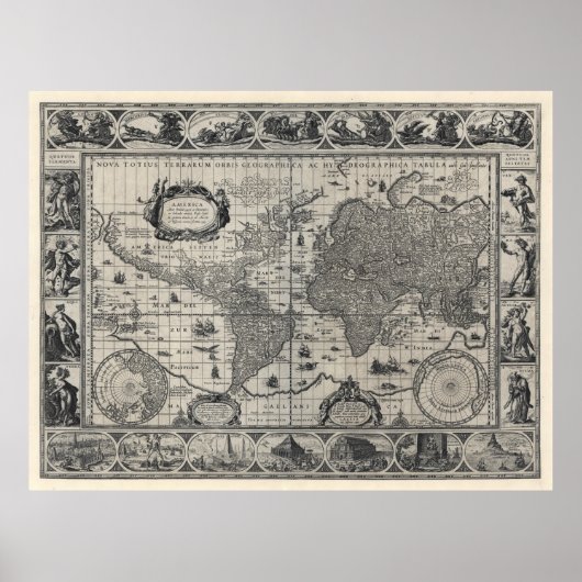 Nova totius terrarum, 1606 Antique World Map Poster (Vorne)