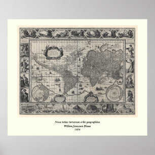 Nova totius terrarum, 1606 Antique World Map Poster