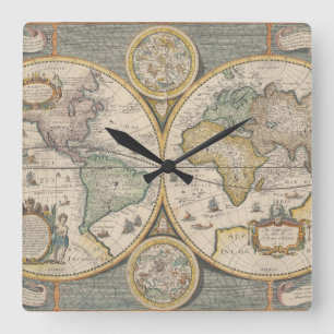 Nova Totius Terrarum Orbis Geographica Quadratische Wanduhr