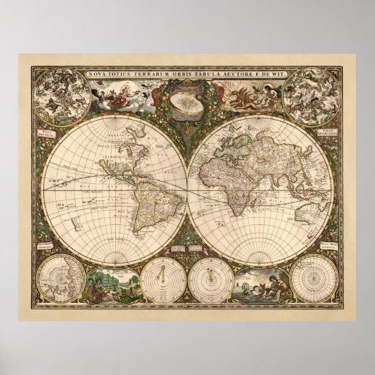 Nova Totius Terrarum Orbis Tabula (F. de Wit) Poster (Vorne)