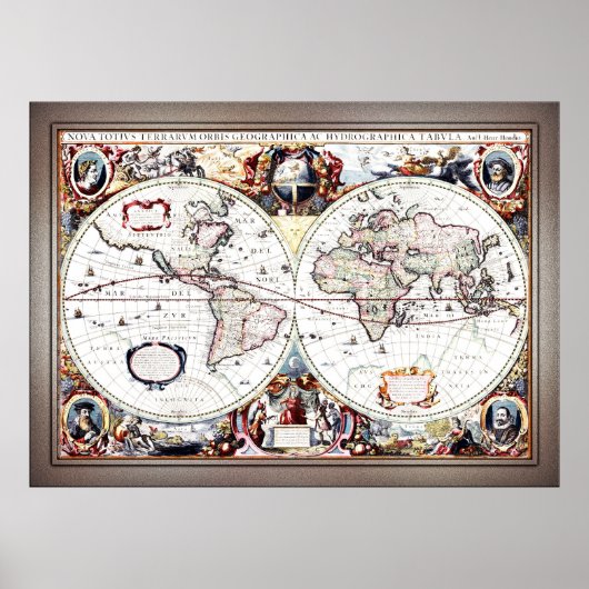 Nova Totius Terrarum Orbis von Henricus Hondius II Poster (Vorne)