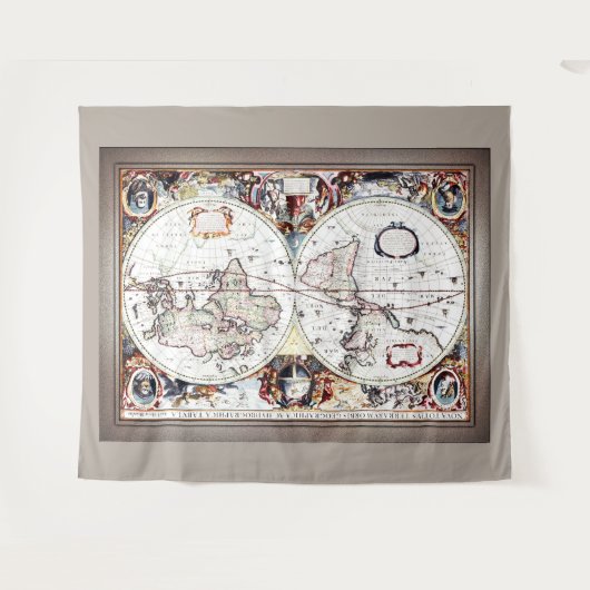 Nova Totius Terrarum Orbis von Henricus Hondius II Wandteppich (Vorderseite (Horizontal))