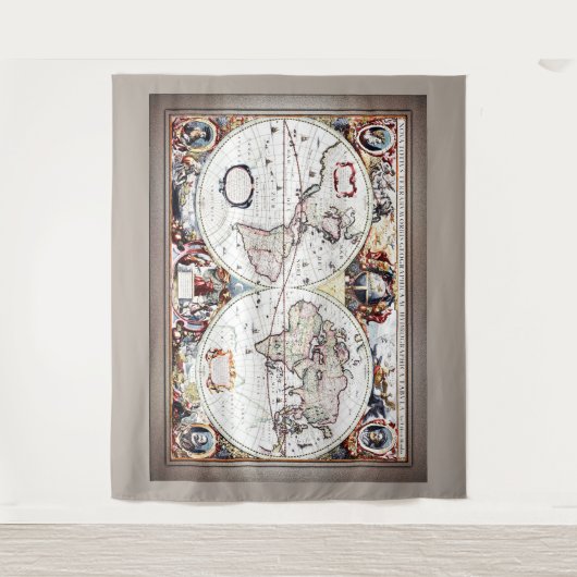 Nova Totius Terrarum Orbis von Henricus Hondius II Wandteppich (Vorderseite)