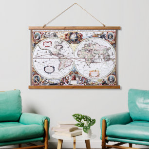 Nova Totius Terrarum Orbis von Henricus Hondius II Wandteppich Mit Holzrahmen