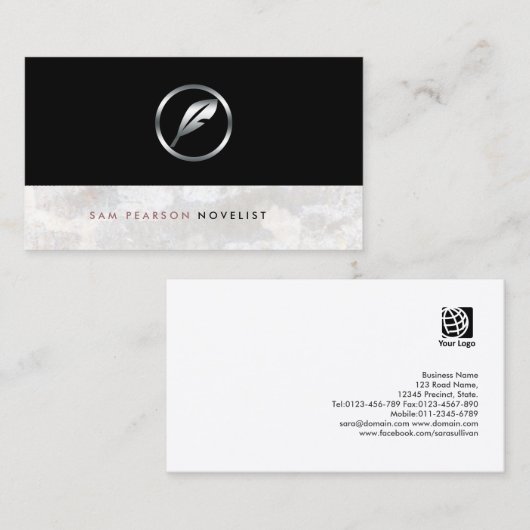Novelist Bold Silver Quill Icon Elegant Visitenkarte (Vorne/Hinten)