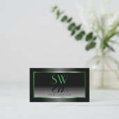 Novelty Black and White Ombre Green Frame Monogram Visitenkarte (Stehend Vorderseite)
