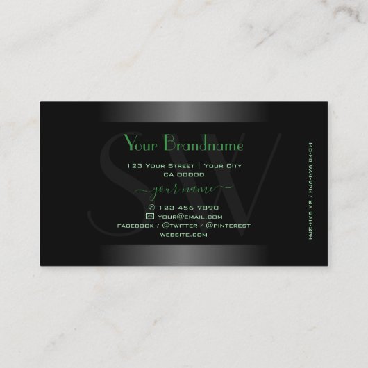 Novelty Black and White Ombre Green Frame Monogram Visitenkarte (Rückseite)