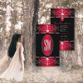 Novelty Black Red Verziert Ornaments Jewels Monogr Visitenkarte