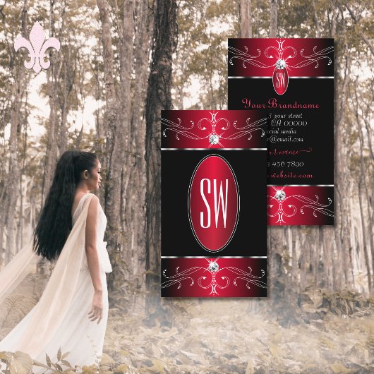 Novelty Black Red Verziert Ornaments Jewels Monogr Visitenkarte