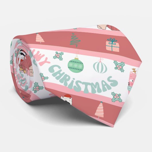 Novelty Cat Christmas Krawatte (Gerollt)