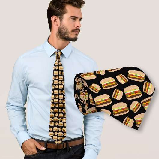 Novelty Food Burgers Cheeseburger Pattern Neck Tie Krawatte