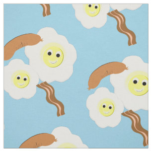 Novelty Fried Eggs Sausage Bacon Fun Print Stoff